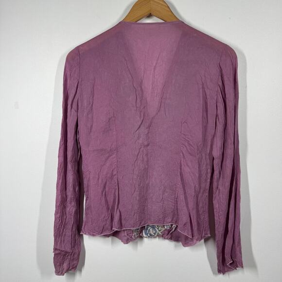 J.Jill Top Women S Purple Long Sleeve Embroidered Pop Over Boho Button Up Blouse - Picture 7 of 8